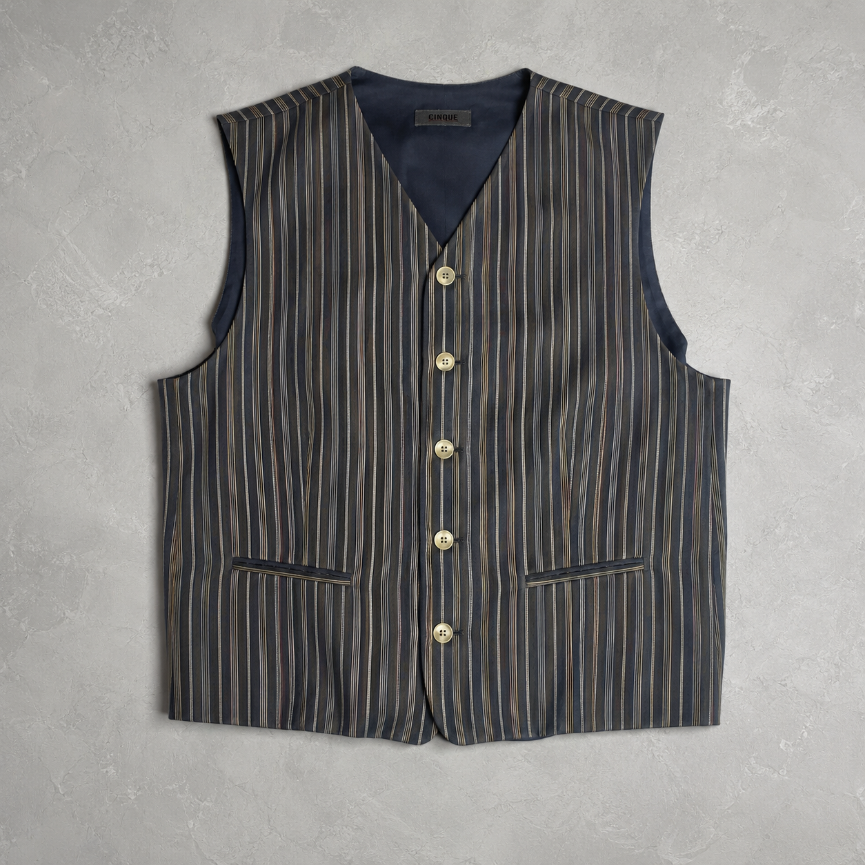 CINQUE Real Vintage Herrenweste Nadelstreifen 90er Jahre Schurwolle Leinen Made in Italy