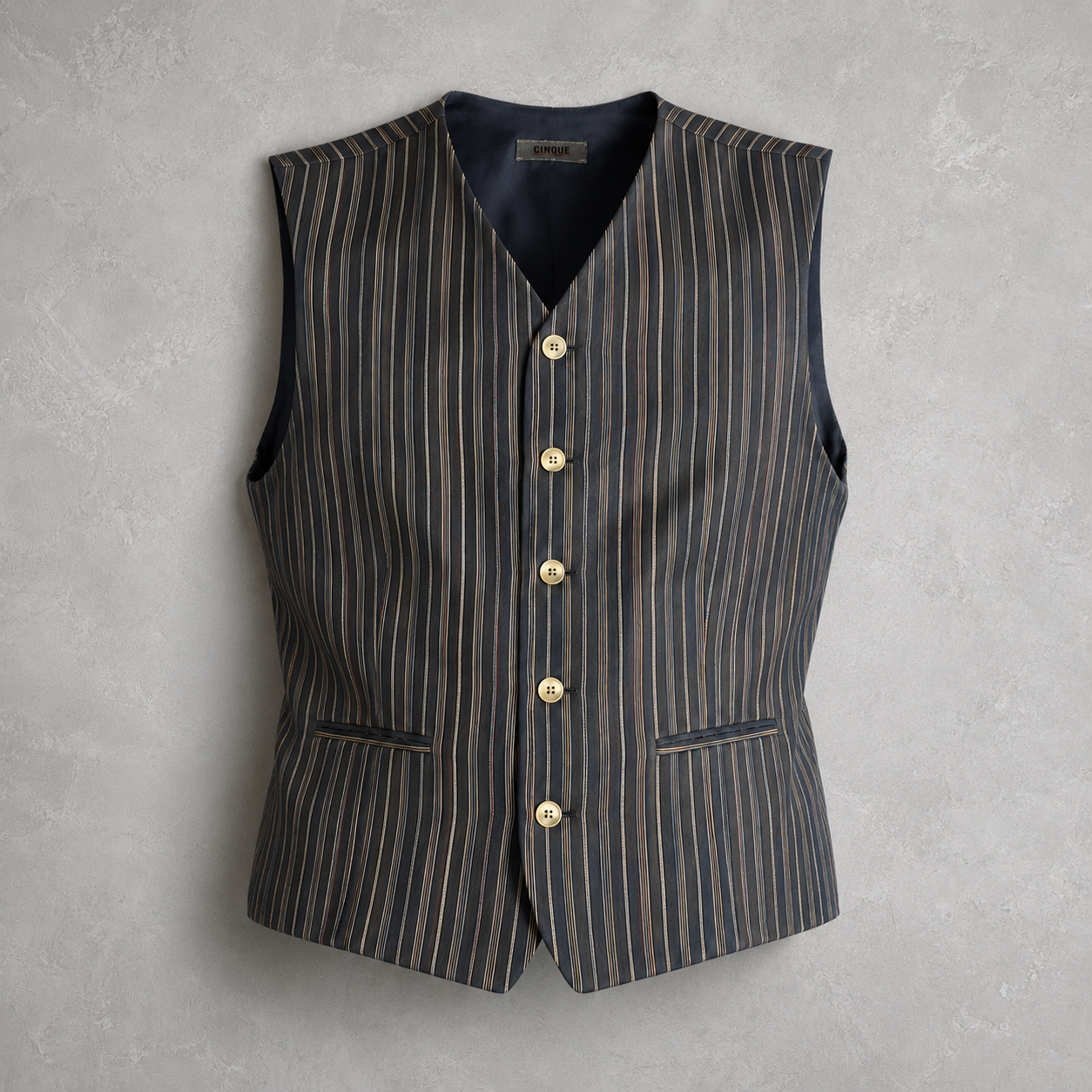 CINQUE Real Vintage Herrenweste Nadelstreifen 90er Jahre Schurwolle Leinen Made in Italy