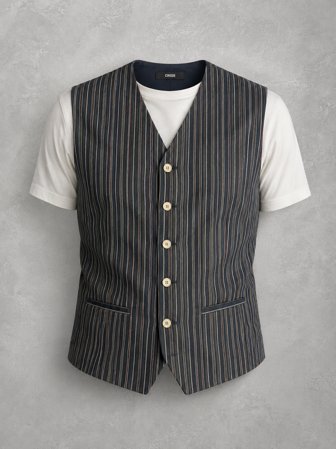 CINQUE Real Vintage Herrenweste Nadelstreifen 90er Jahre Schurwolle Leinen Made in Italy