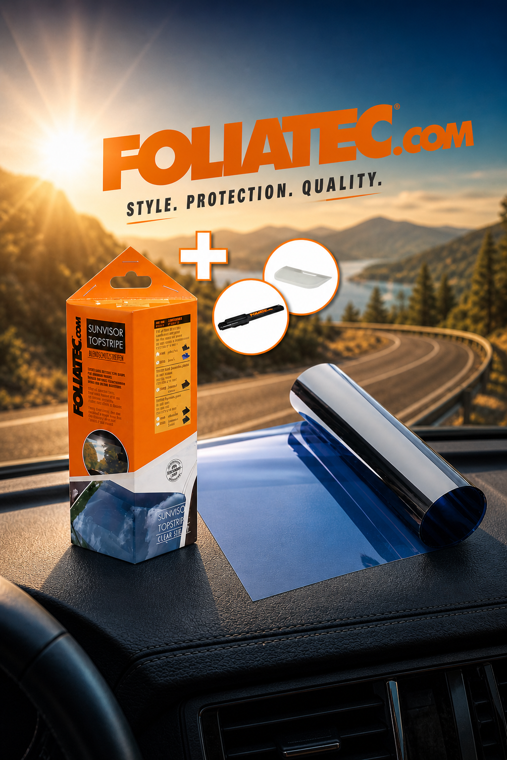 Foliatec 1714 SUNVISOR REFLEX Blendstreifen Blau – Sonnenblendstreifen mit Tönungsverlauf, 20 x 150 cm, für Frontscheibe

