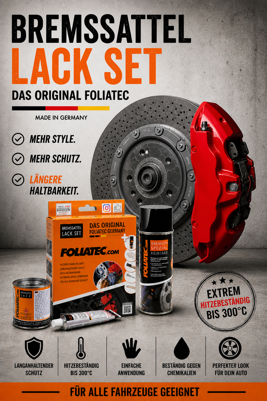 Foliatec Bremsattellack Set Racing Rosso Rot 2160 – 7-teiliges 2K-Lackset für Bremssättel, hitzebeständig