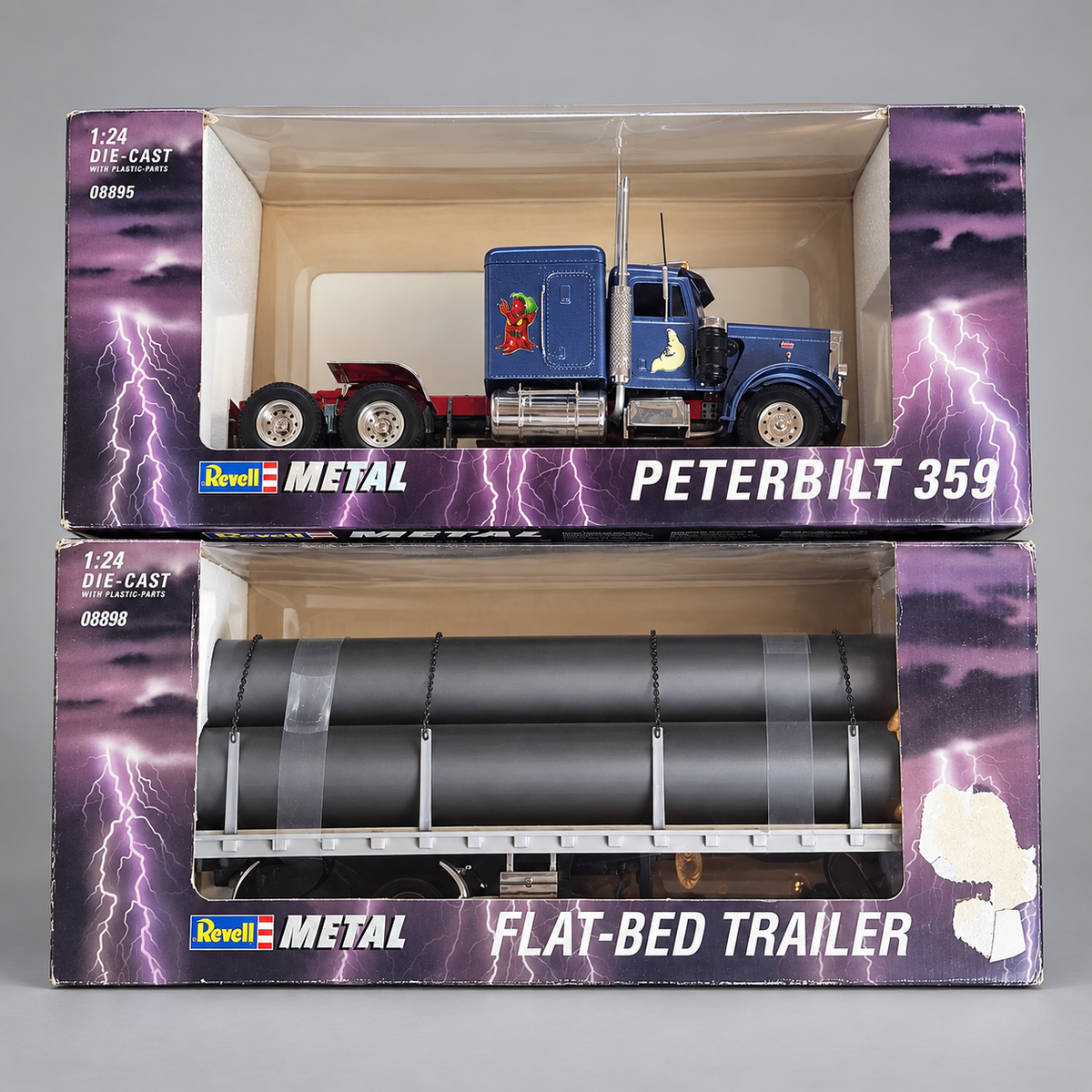 Revell Metal Peterbilt 359 + Flat-Bed Trailer 1:24 Die-Cast OVP unbespielt