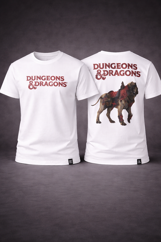 RE:COVERED x Dungeons & Dragons Unisex T-Shirt – Creme-Weiß, Rundhals, Kurzarm, 100% Baumwolle, Größe L