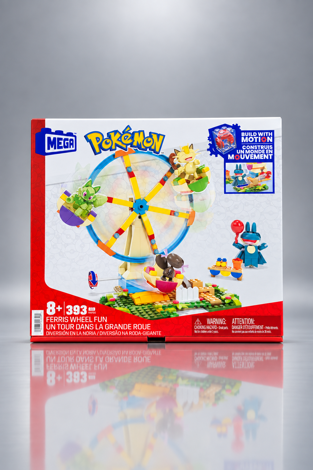 MEGA Pokémon Bausets "Ferris Wheel Fun" mit 393 Teilen, Riesenrad und Pokémon-Figuren.