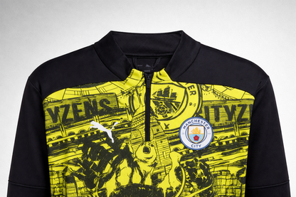 PUMA Manchester City Pre-Match 1/4 Zip Top Herren Premier League Schwarz Gelb Langarm