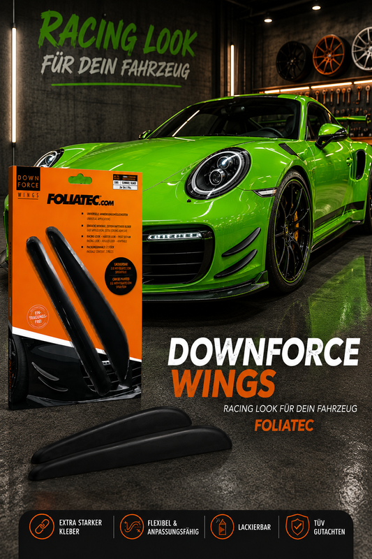 Foliatec Down Force Wings Set – flexible selbstklebende Spoiler-Flaps für Autos, 2 Stück, Länge 250mm
