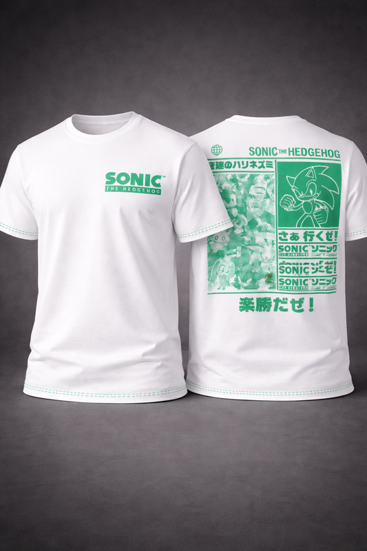 RE:COVERED x SEGA Sonic The Hedgehog T-Shirt Weiß – Kurzarm, 100% Baumwolle, Sonic-Print