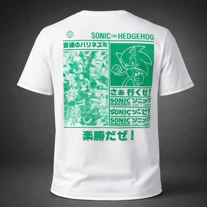 Sonic The Hedgehog T-Shirt Unisex RE:COVERED Weiß Baumwolle Kurzarm Print Shirt