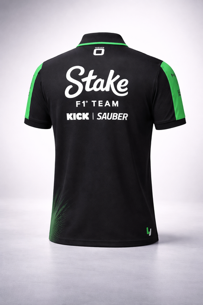 Stake KICK Sauber F1 Polo Shirt 2024 Herren Schwarz Grün Team Formel 1 Offiziell XL