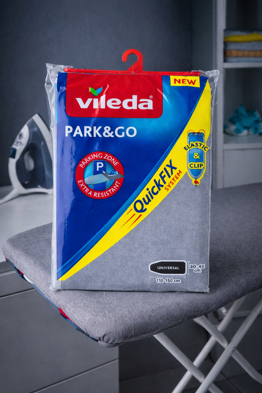 Vileda Park & Go Bügelbrettbezug – Universal-Bezug mit metallisierter Kurzzeit-Parkzone, Verpackung