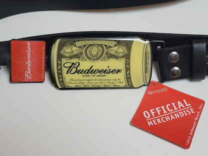 Budweiser Gürtel Schwarz mit Bierdosen-Schnalle - Größe L - ca. 116,5 cm Unisex NEU