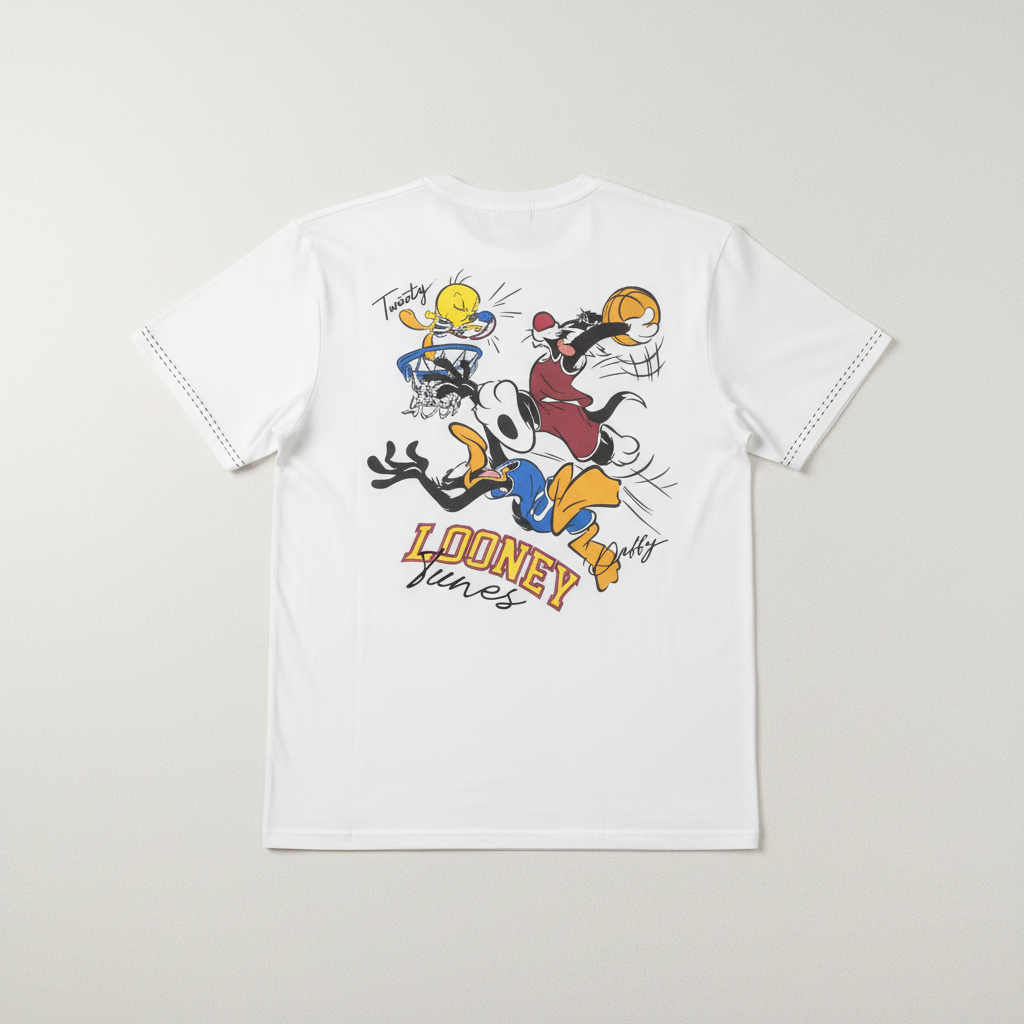 RE:COVERED x Looney Tunes Herren T-Shirt – Weiß Baumwolle Front & Back Print NEU