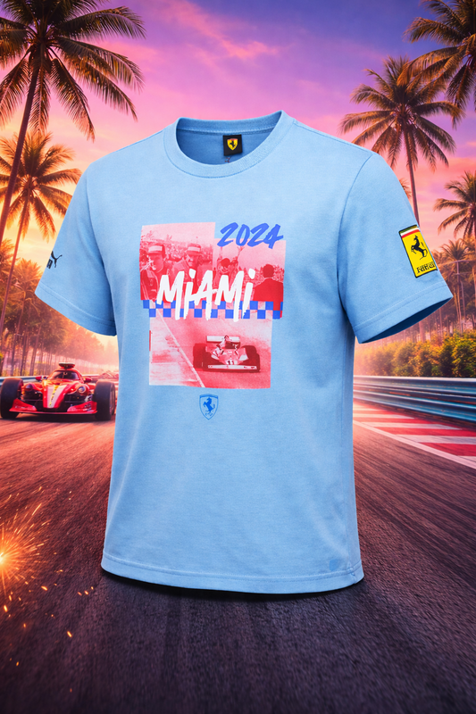 PUMA X Scuderia Ferrari Miami GP 2024 Race T-Shirt Herren Hellblau NEU OVP