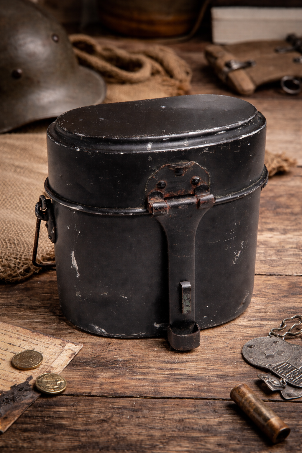 Original WW2 Kochgeschirr M31 Aluminium schwarz 2. Weltkrieg – Gesamtansicht