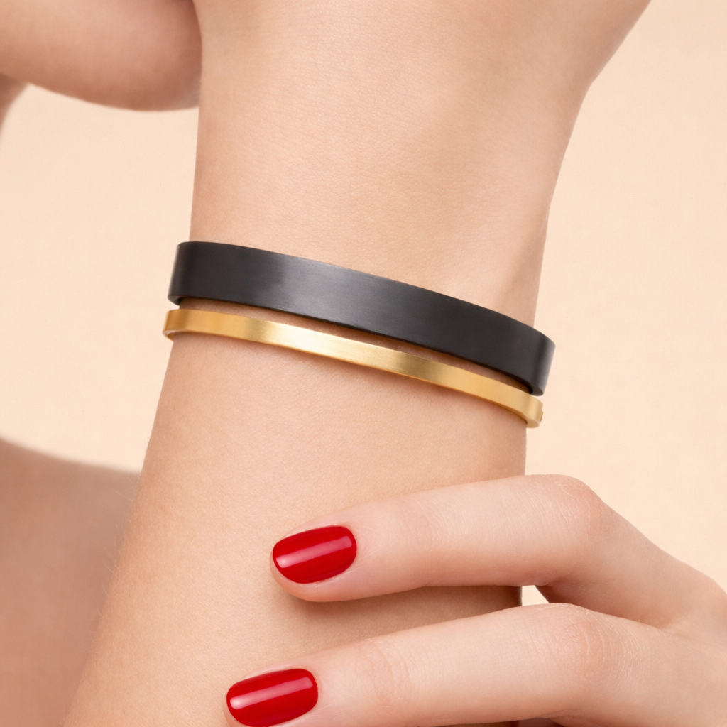 Calvin Klein Damen Armreif Set Dunkelgrau Gold Edelstahl – Gesamtansicht